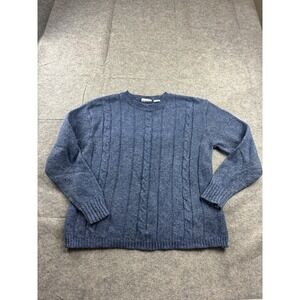 VTG Erika & Co Women's M? Blue Cable Knit Wool Blend Sweater Granola Cabin cozy